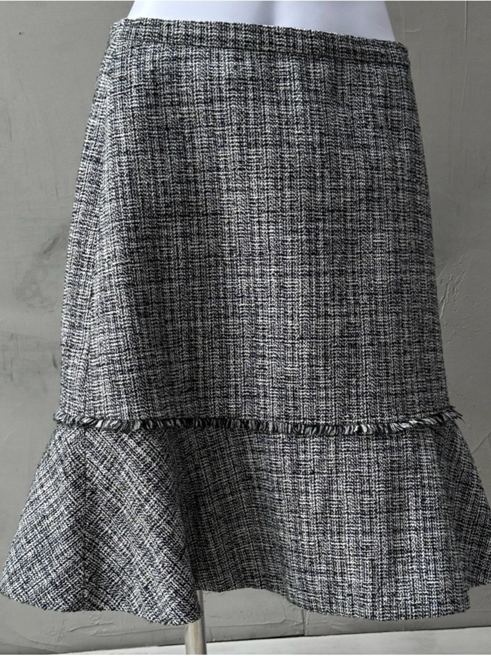 MaxMara Black and White Tweed Ruffled Midi Skirt
